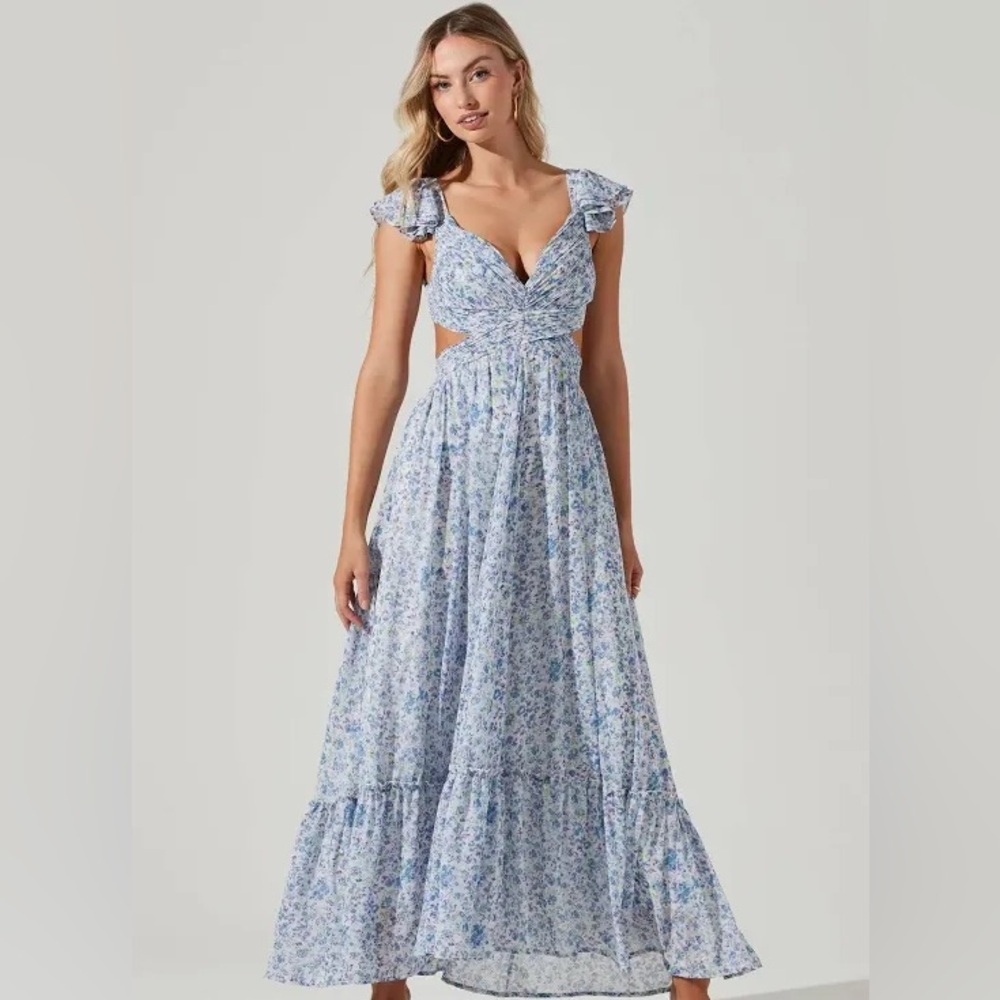 ASTR The Label Primrose cutout Maxi Dress - Blue purple floral / L